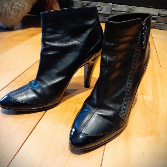 Modern Vintage patent soft leather booties boots zipper Sz 7 EU 37 - Picture 3 of 8